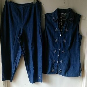 Make Offer! Nice Embroidered Denim pant set size 8
